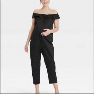 Black hatch jumpsuit off shoulder